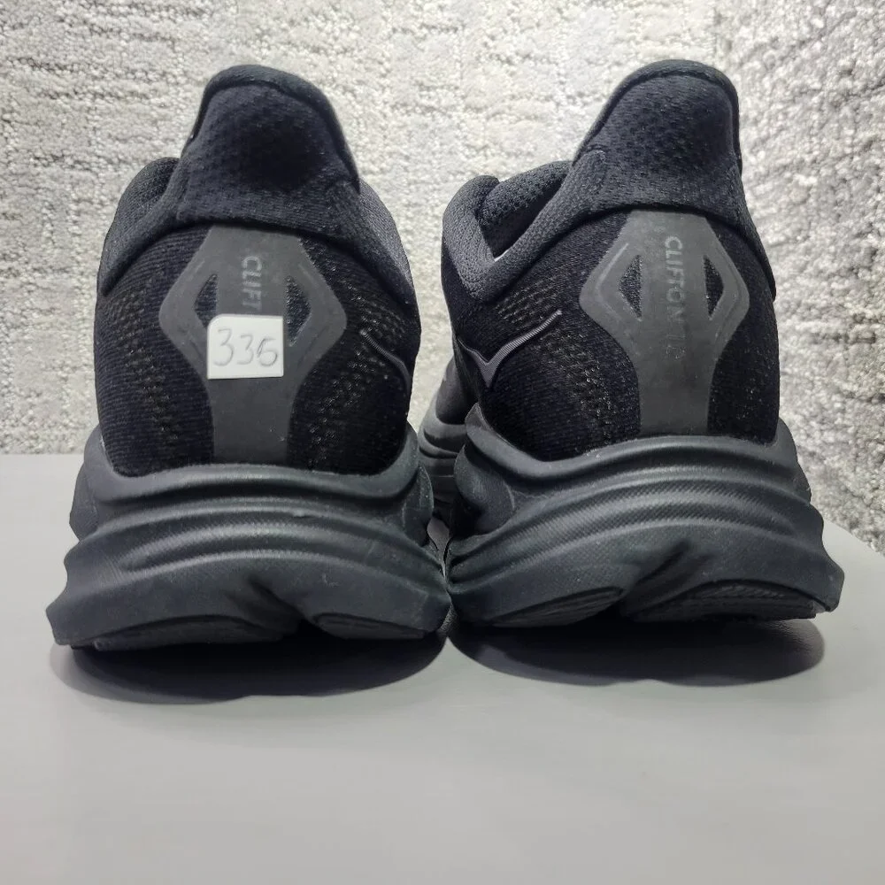 Hoka One One Clifton 10 Womens Size US 12B Triple Black Lace-Up Sneaker Shoes